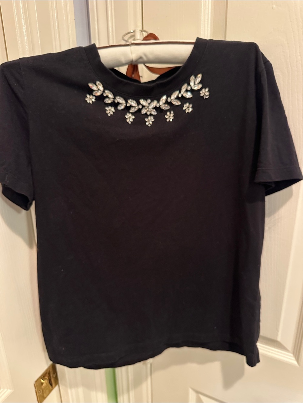 Maje Paris MFPTS00763 Black Crystal Rhinestone Embellished T-Shirt – Size 1